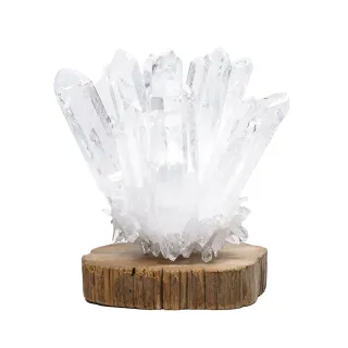 【正佳珠寶】白水晶 純淨能量水晶簇 ｜原木崖柏木座(白水晶原礦晶簇群 消磁能量之王)
