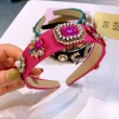 【Jpqueen】華麗鑲鑽浮誇寶石珍珠寬版髮箍(4色可選)