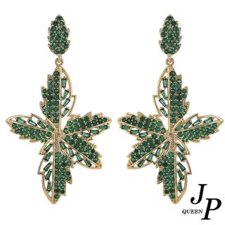 【Jpqueen】綠晶楓葉森林系誇張個性耳環(綠色)