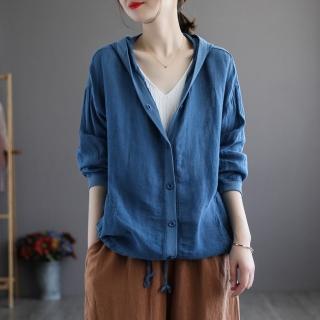 【Paiya 派亞】防曬寬鬆連帽棉麻長袖上衣薄款短外套(M-2XL)