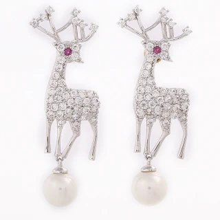 【Jpqueen】雪之馴鹿高雅水鑽珍珠個性耳環(銀色)