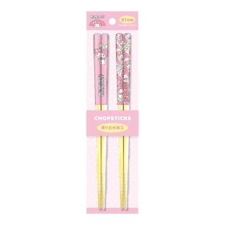 【小禮堂】美樂蒂 天然竹筷2入組 21cm - 粉滿版款(平輸品)