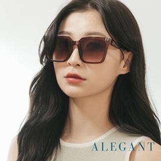 【ALEGANT】馬鞍棕小個性線條感方框墨鏡/UV400太陽眼鏡(晨光悸動)