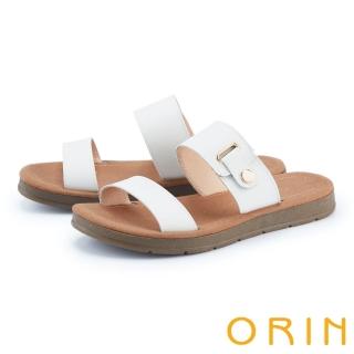 【ORIN】霧面牛皮二字寬帶金釦拖鞋(白色)