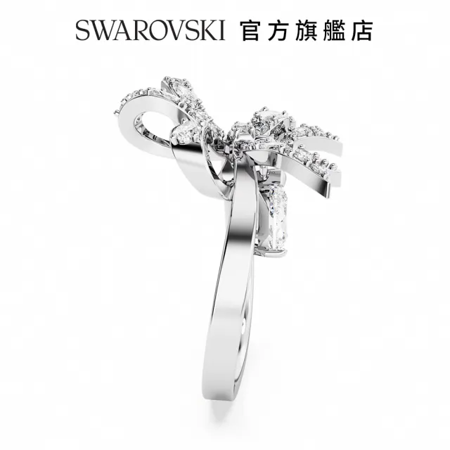 【SWAROVSKI 官方直營】Volta 個性戒指 蝴蝶結 白色 鍍白金色 交換禮物