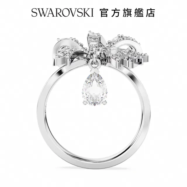 【SWAROVSKI 官方直營】Volta 個性戒指 蝴蝶結 白色 鍍白金色 交換禮物