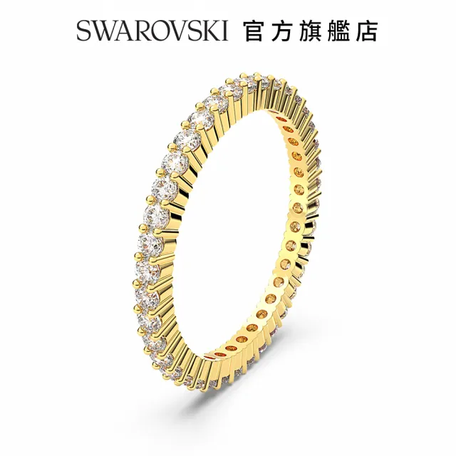 【SWAROVSKI 官方直營】Vittore 戒指 圓形切割 白色 鍍金色色調 交換禮物