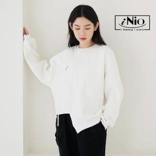 【iNio 衣著美學】秋冬新品 長袖上衣 現貨 不對稱拼接 內刷毛 上衣(CBW1439)
