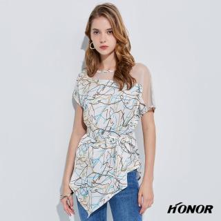 【HONOR 山形屋】透膚綁帶設計感造型上衣(MOMO獨家限定)