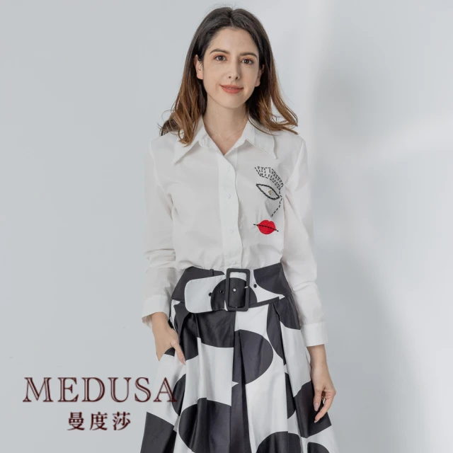 MEDUSA 曼度莎 現貨-刺繡紅唇純棉襯衫（M-2L）｜女襯衫 白襯衫 女上衣(105-74001)