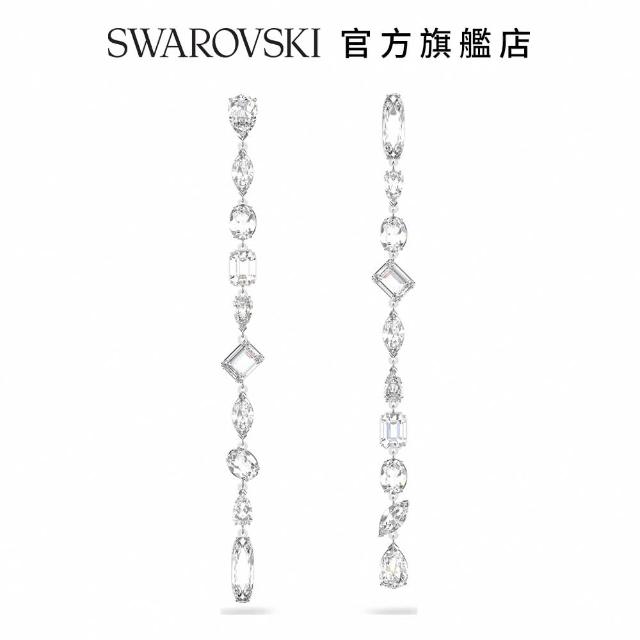 【SWAROVSKI 官方直營】Gema 水滴形耳環 非對稱設計  混合式切割  超長  白色  鍍白金色