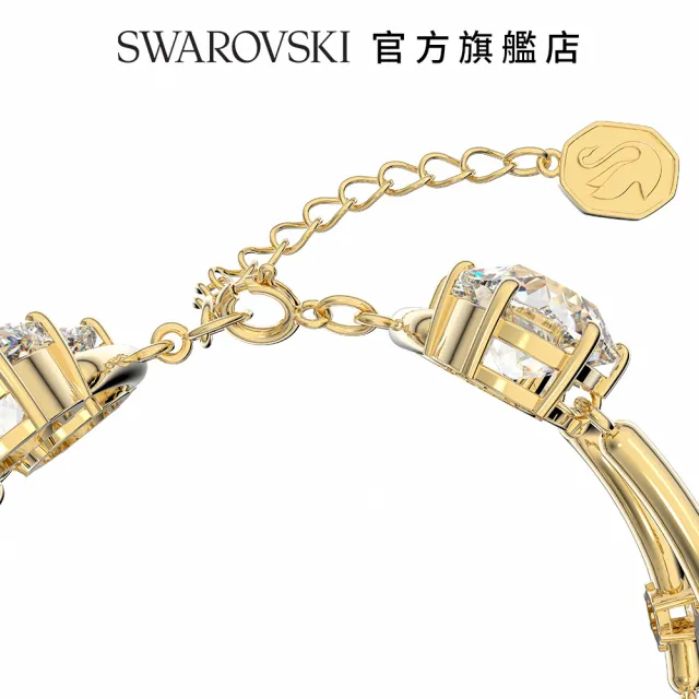 【SWAROVSKI 官方直營】Constella 雙圈手鐲 圓形切割  白色  鍍金色色調 交換禮物