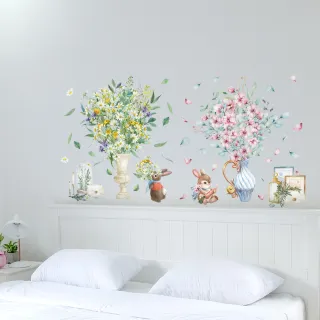 【半島良品】DIY無痕壁貼/牆貼-花瓶-雛菊兔兔(牆貼 壁貼紙 創意璧貼)