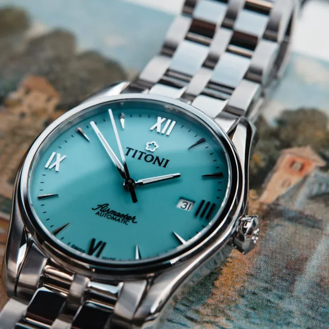 【TITONI 梅花錶】新空中霸王系列-TIFFANY藍色錶盤-不鏽鋼鍊帶/40mm(83908 S-691)