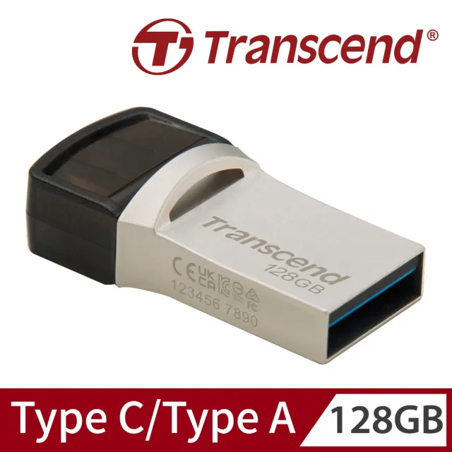 【Transcend 創見】JetFlash890 Type C 128GB 雙頭隨身碟-晶燦銀(TS128GJF890S)