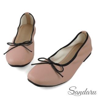 【SANDARU 山打努】娃娃鞋 法式荔枝紋細繩結平底鞋(粉)