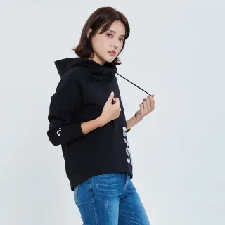 【5th STREET】女裝剪接LOGO連帽上衣(黑色)