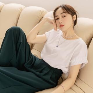 【OB 嚴選】純棉素色彈性鬆緊袖口上衣 《AB18274》