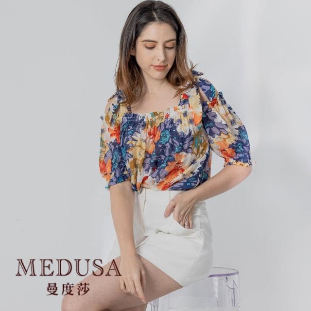 【MEDUSA 曼度莎】現貨-夏日花卉露肩天絲棉上衣（M-XL）｜女上衣 女短袖上衣 天絲棉 涼感(320-73301)