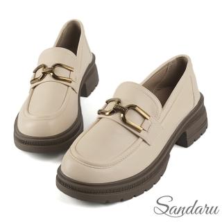 【SANDARU 山打努】樂福鞋 馬銜釦英文金飾厚底樂福鞋(杏)