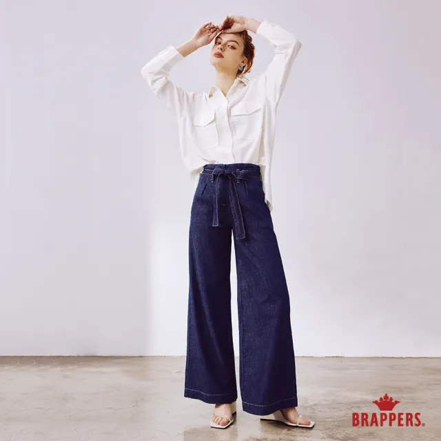 【BRAPPERS】女款 Boy Friend系列-高腰全棉寬褲(深藍)