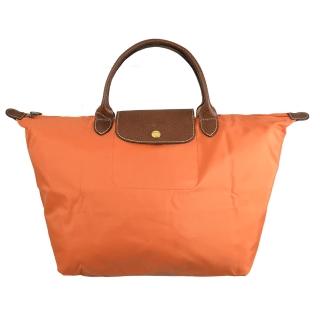 【LONGCHAMP】Le Pliage 折疊尼龍短肩帶手提包(橘 1623)