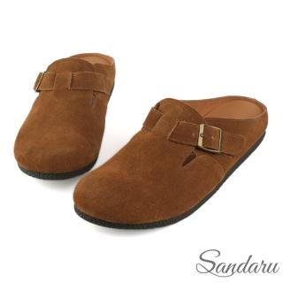 【SANDARU 山打努】穆勒鞋 牛皮皮帶扣包頭拖鞋(栗子)
