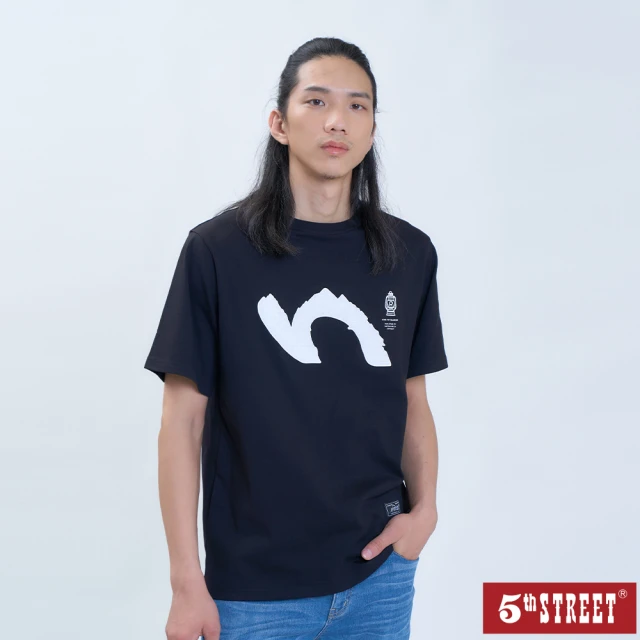 【5th STREET】男裝帳篷印花短袖T恤-黑色(山形系列)