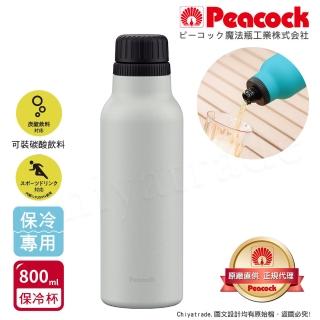 【Peacock 日本孔雀】氣泡水 汽水 碳酸飲料 專用 316不鏽鋼保溫杯800ML-雪灰白(抗菌加工)(保溫瓶)