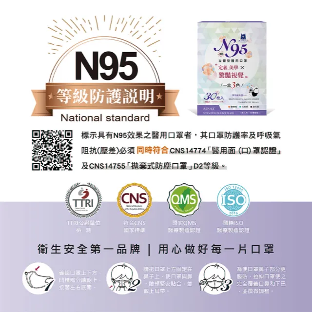【藍鷹牌】驚艷款 N95醫用立體型成人口罩4盒 三色綜合款 30片/盒(歐戀橘、花青綠、黛紫色)