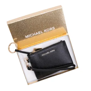 【Michael Kors】專櫃款JET SET防刮皮革金字證件套零錢鑰匙包禮盒(黑色)