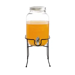 【日本FOREVER】福利品-派對玻璃果汁飲料桶含桶架(4L)