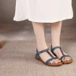 【QUEENA】平底涼鞋 工字涼鞋/波西米亞民族風閃鑽串珠工字造型平底涼鞋(藍)