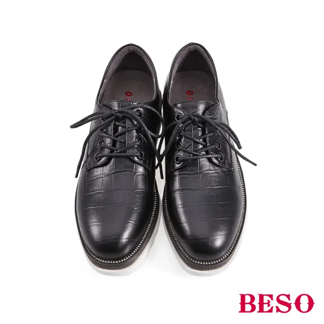 【A.S.O 阿瘦集團】BESO 復古鱷魚壓紋綁帶厚底牛津鞋(多色任選)