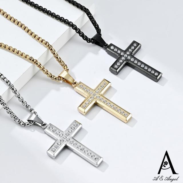 【ANGEL】晶鑽十字架閃耀中性鈦鋼長項鍊(3色可選)
