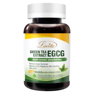 【Lovita 愛維他】綠茶兒茶素EGCG白藜蘆醇素食膠囊 3入組 60顆(兒茶素 綠茶多酚)