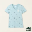 【Roots】Roots女裝-海洋生活家系列 海洋元素有機竹節棉V領短袖T恤(淺藍色)