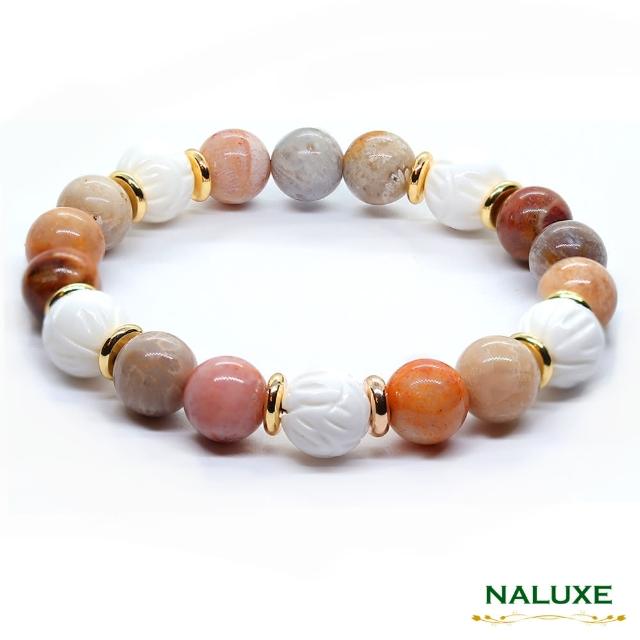 【Naluxe】珊瑚玉 硨磲蓮花珠 設計款開運手鍊(佛教七寶 有機寶石 避邪安神)