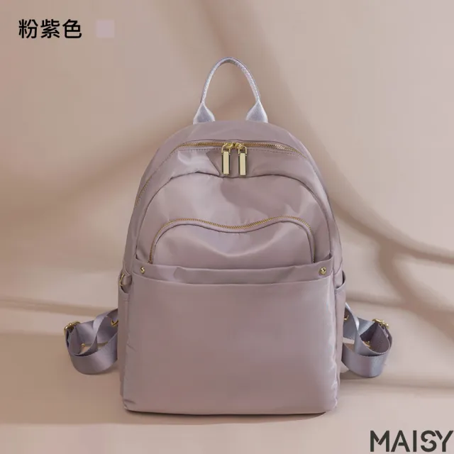 【MAISY】輕便牛津布14吋電腦背包(現+預 黑色／杏灰色／杏棕色／粉紫色／灰藍色／