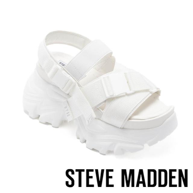 【steve madden】VOLTZ 休閒繫帶厚底涼拖鞋(白色)