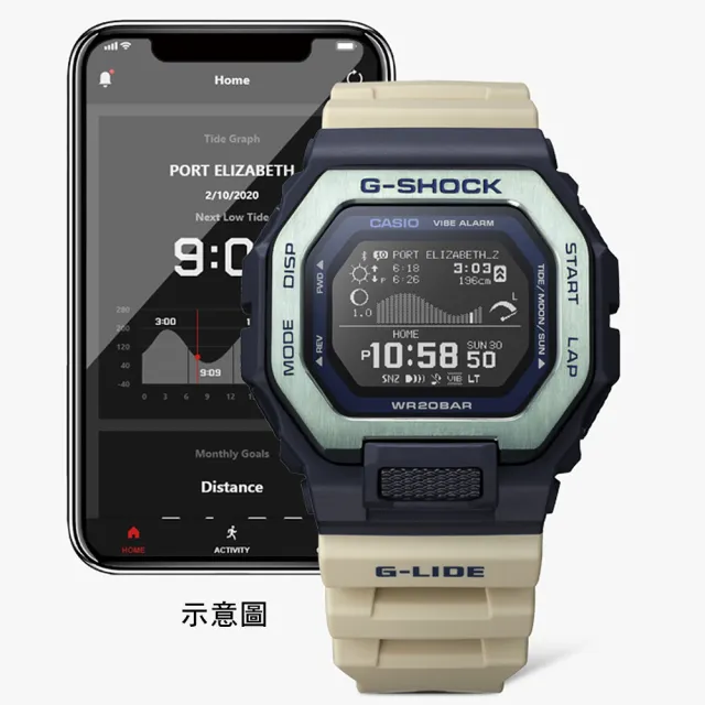 【CASIO 卡西歐】G-SHOCK 衝浪藍芽智慧型手錶 畢業禮物(GBX-100TT-2)