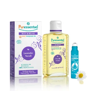 【Puressentiel 璞萃】6精油 舒壓按摩油 100ml+舒壓好眠滾珠-升級版 5ml(深層紓壓舒眠系列)