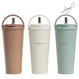 【Hiromimi】手提內瓷不鏽鋼吸管杯750ml(2色可選)