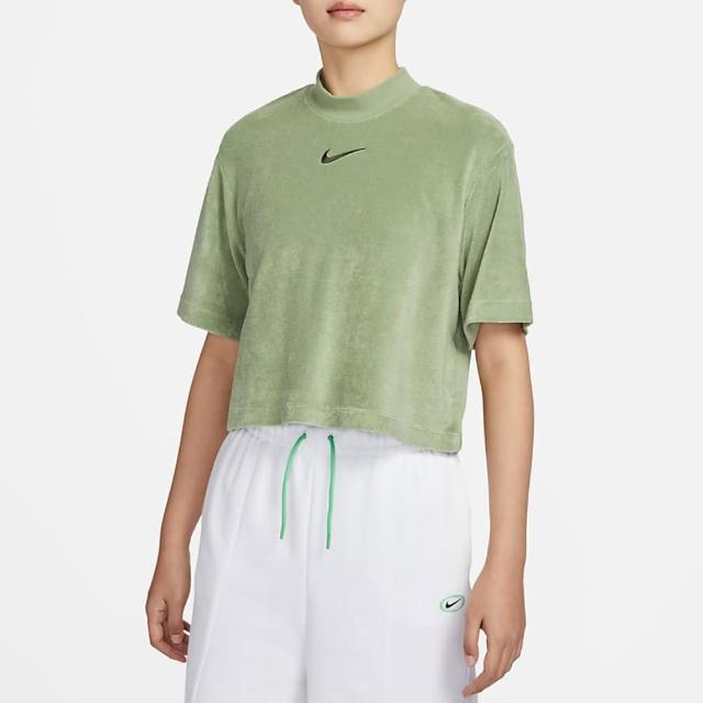 【NIKE 耐吉】上衣 女款 短袖上衣 運動 短版 AS W NSW TRRY MCK BOY SS TOP 綠 DV7833-386