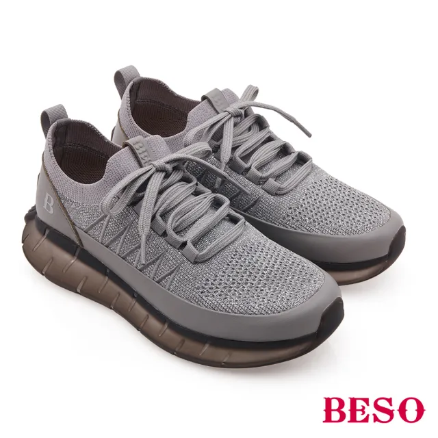 【A.S.O 阿瘦集團】BESO輕量飛織燙鑽綁帶休閒鞋(深灰色)