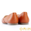 【ORIN】率性簡約 金屬方頭牛皮平底鞋(棕色)