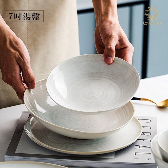 【Royal Duke】白茶手作紋系列-7吋湯盤買一送一(白色陶瓷 入厝 深盤 淺盤 餐盤 點心盤 水果盤 餐具)