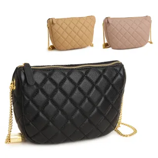 【MOROM】真皮菱格彎月側肩包(真皮包包 共三色)