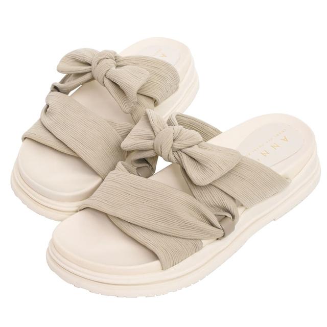 【Ann’S】大推寬肉水腫腳!柔軟大蝴蝶結-升級彈力厚底涼拖鞋4cm(杏)