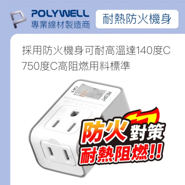 【POLYWELL】3變2插頭 2座 帶開關